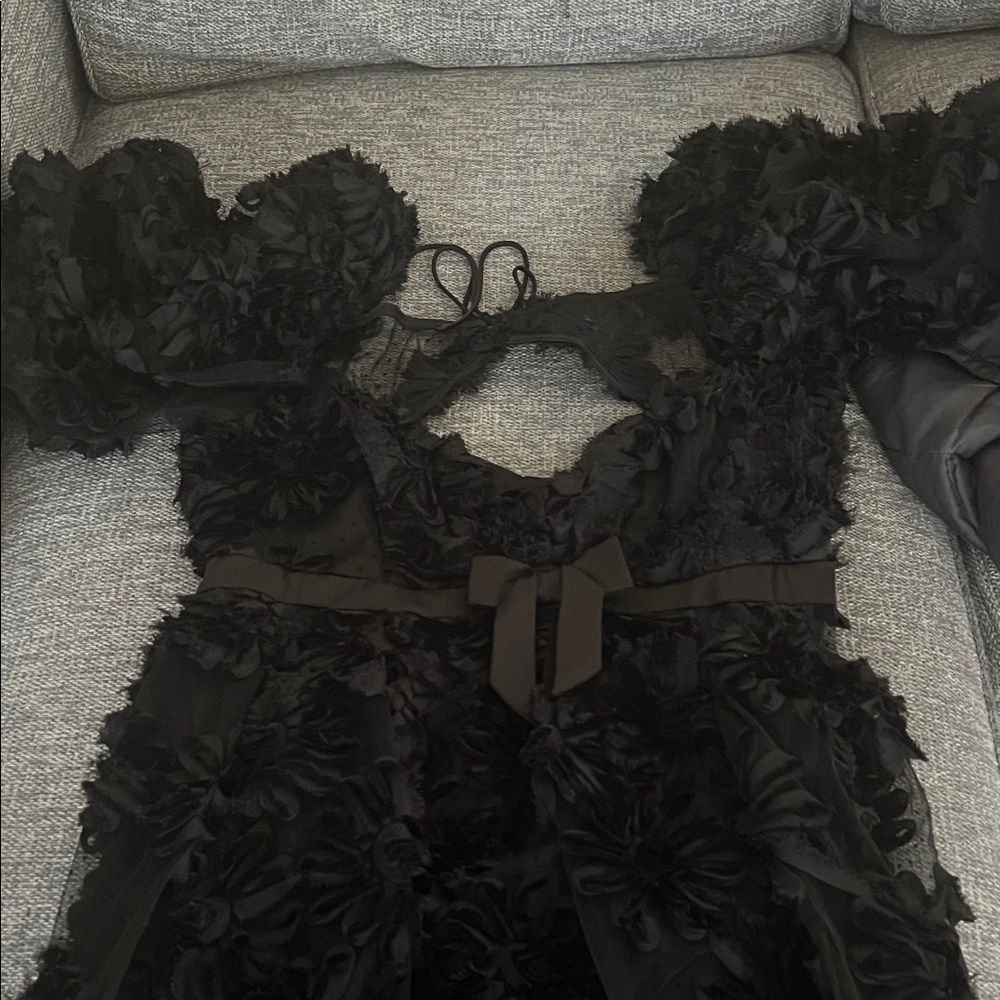 Black Floral Appliqué Dress with Bow Waist for love and lemons ball gown